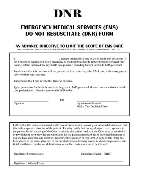 40 Free Do Not Resuscitate Dnr Order Forms Pdf Word