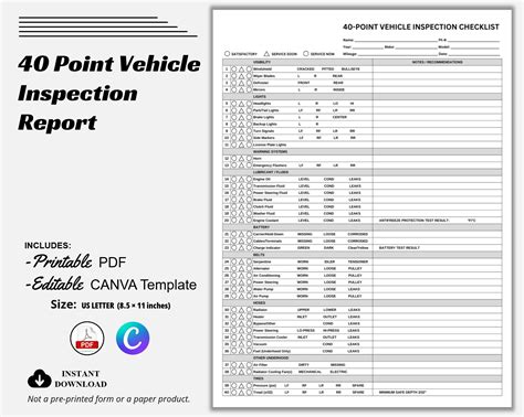 40 Point Vehicle Inspection Report Multi Point Inspection Checklist