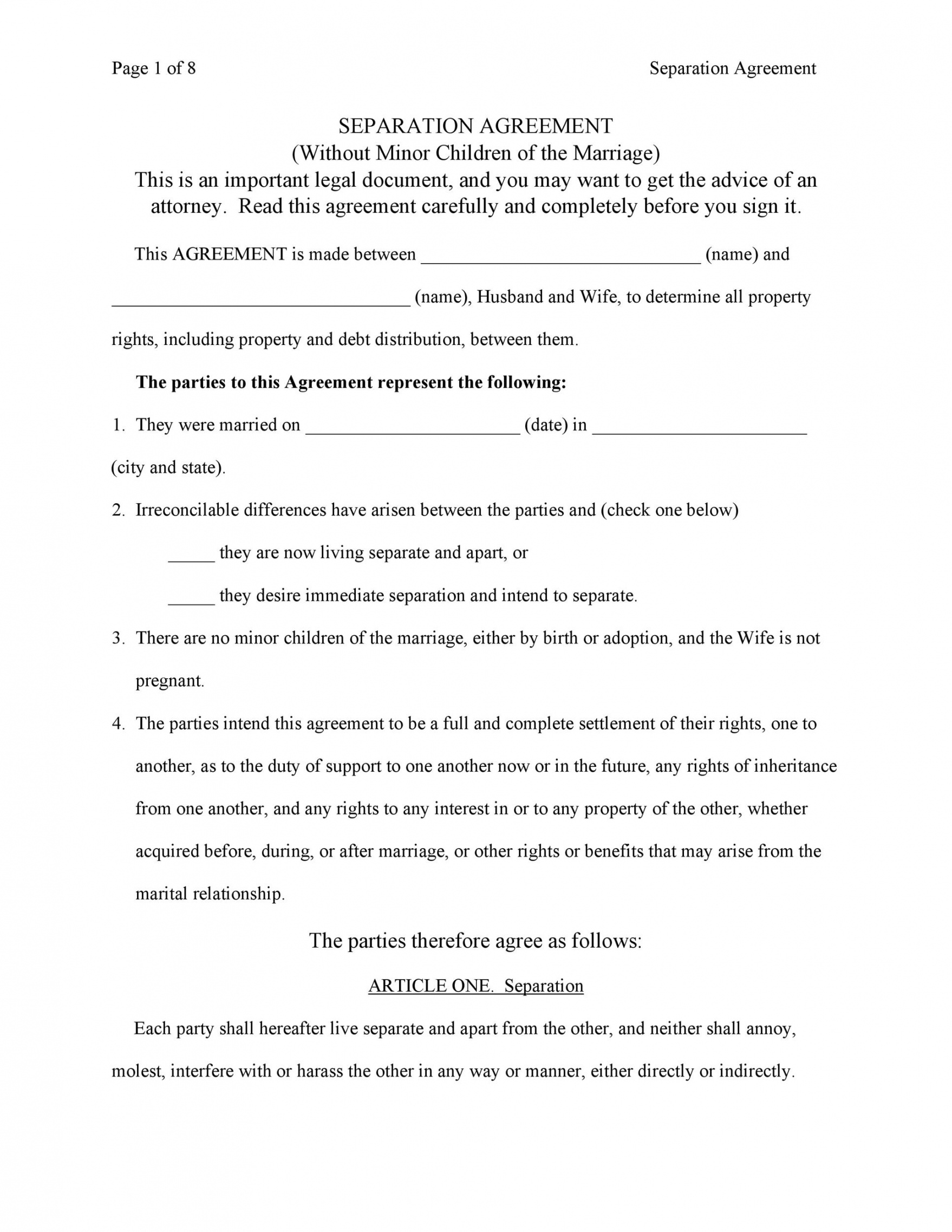 43 Official Separation Agreement Templates Letters Forms Templatelab