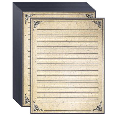 48 Sheets Vintage Lined Paper With Antique Border Design Aged