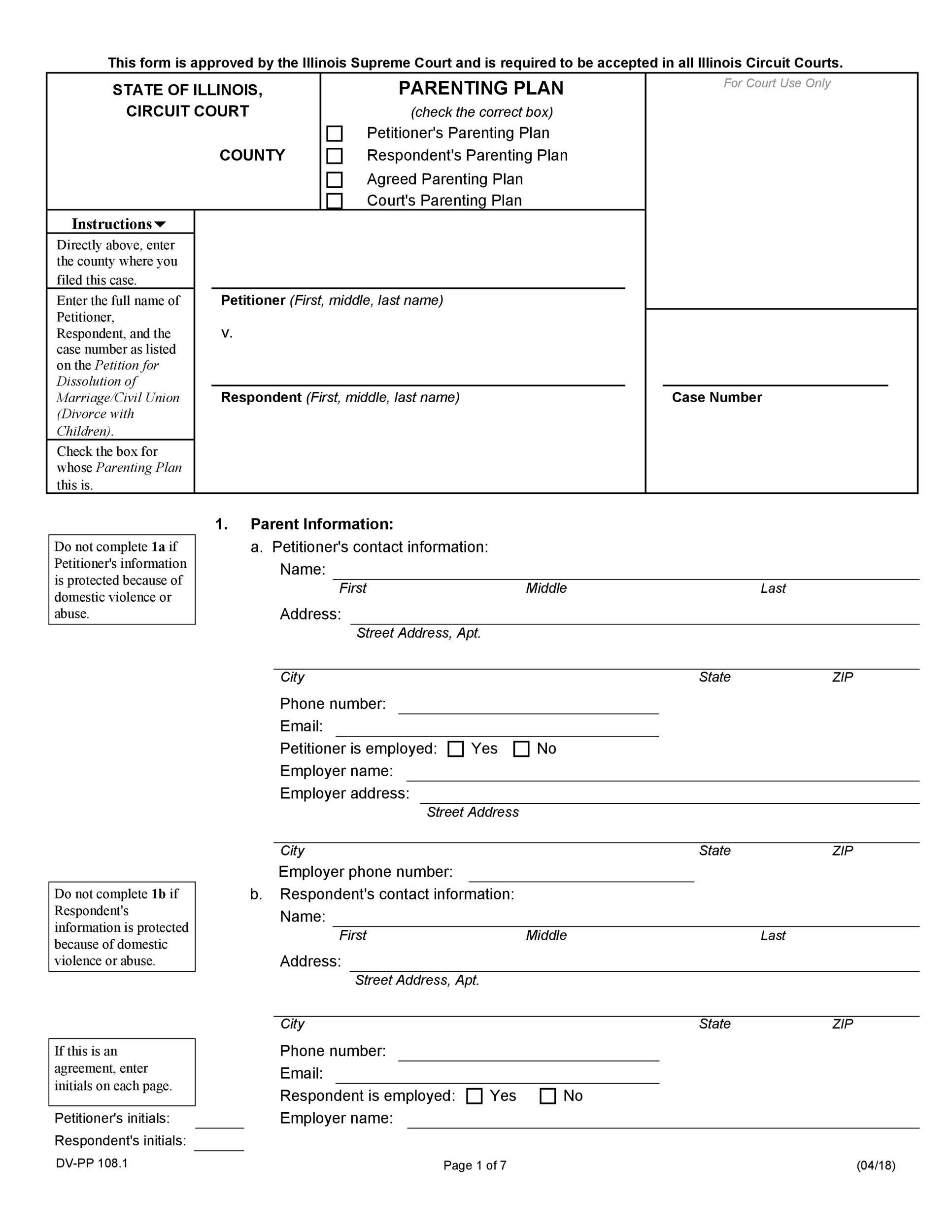 49 Free Parenting Plan Custody Agreement Templates Templatelab