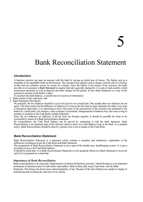 5 Bank Reconciliation Statement Introduc 5 Bank Reconciliation Statement Introduction A