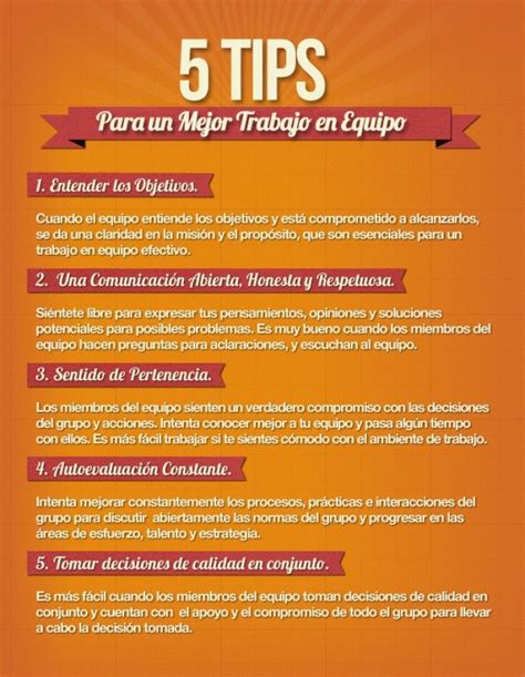 5 Consejos Para Un Mejor Trabajo En Equipo Infografia Infographic Tics Y Formaci N