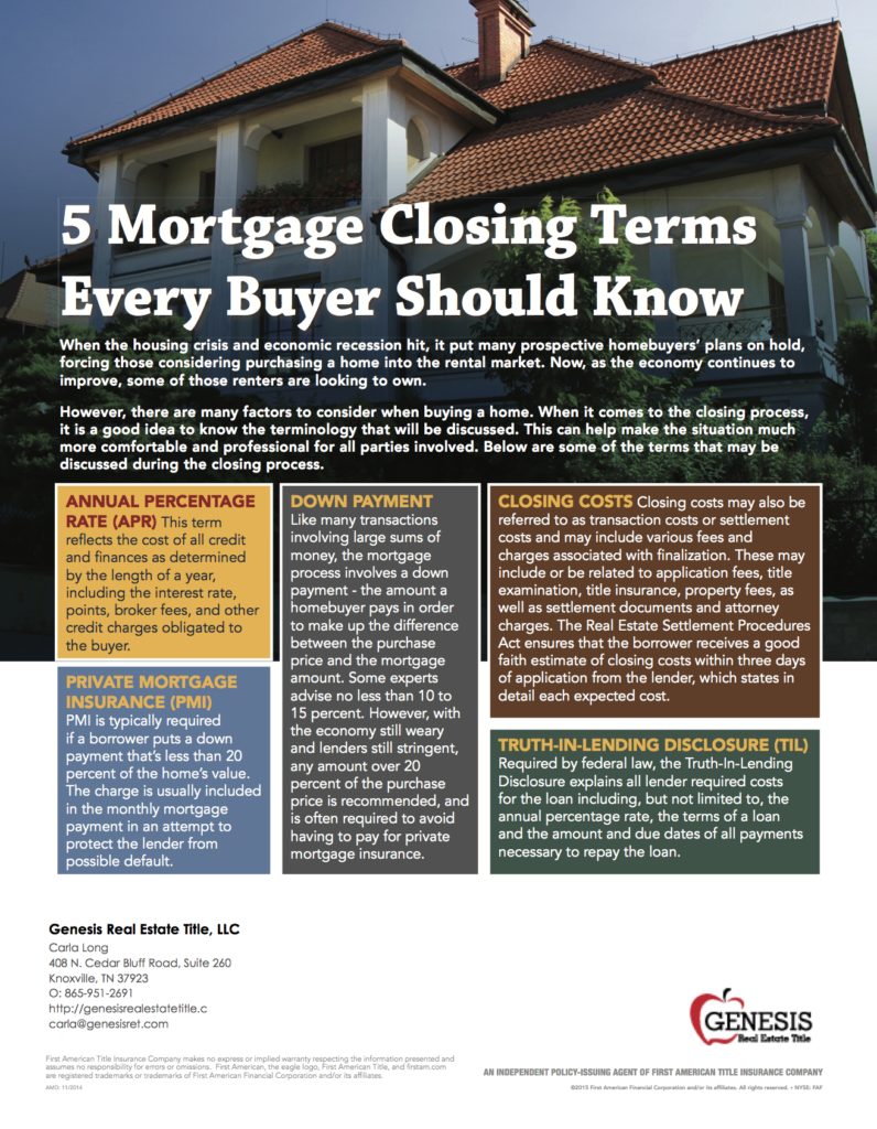 5 Mortgage Closing Terms Every Buyer Should Know Genesis Real Estate