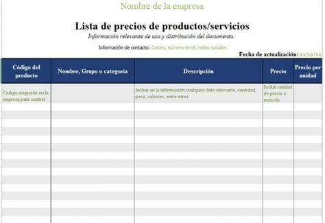 5 Plantillas De Listas De Precios Para Google Docs Descarga Gratis