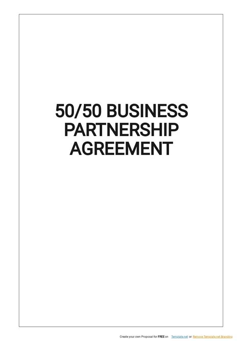 50 50 Business Partnership Agreement Template Google Docs Word