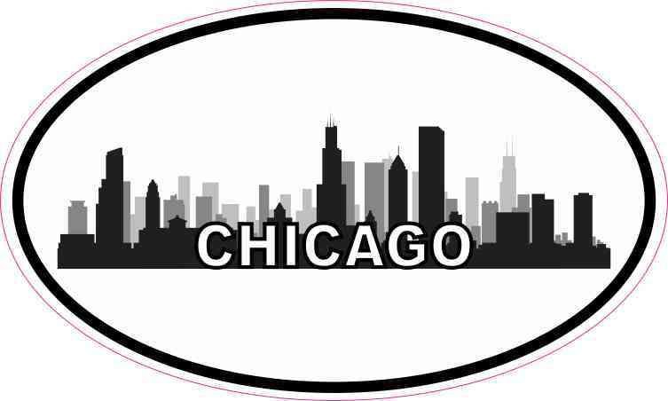 5In X 3In Oval Chicago Skyline Sticker Vinyl Luggage Decal Car Stickers