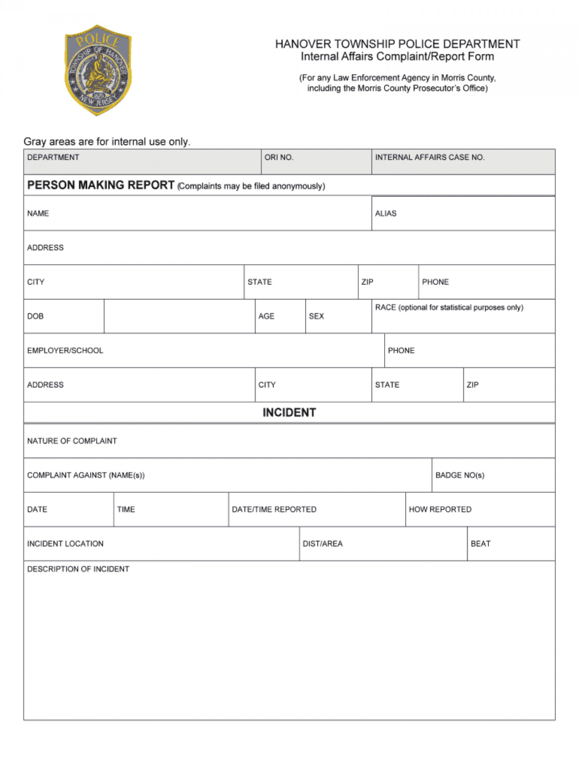 6 Blank Police Report Template Sampletemplatess Sampletemplatess