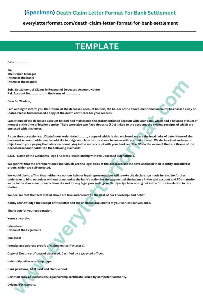 6 Samples Death Claim Letter Format For Bank