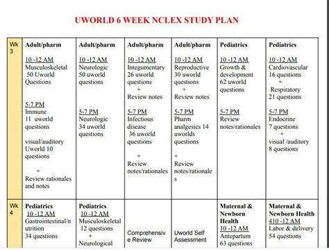 6 Week Nclex Study Plan Uworld 3Page Etsy