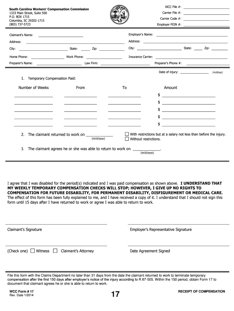 61A South Carolina Workers Compensation Commission Form Fill Out And