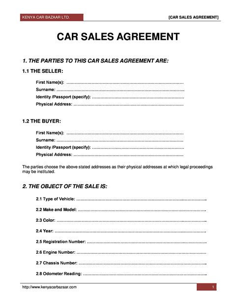 7 Auto Purchase Agreement Templates Sample Templates