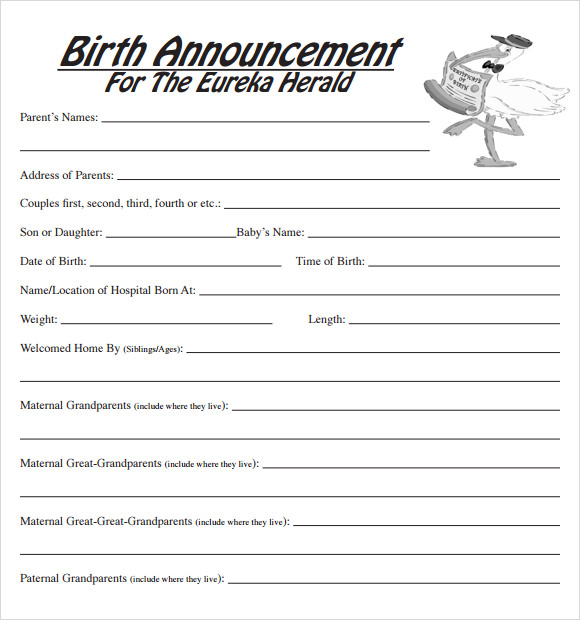 8 Birth Announcement Templates Sample Templates