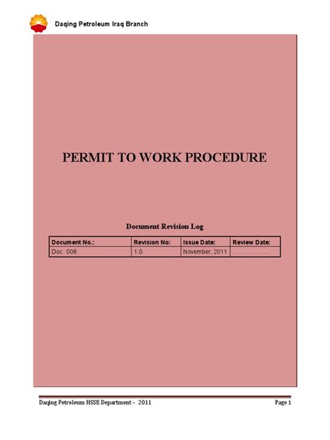 8 Permit To Work Procedure Pdf Safety Drilling Rig