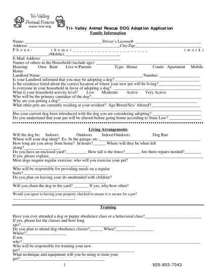 83 Pet Adoption Form Templates Free To Download In Pdf