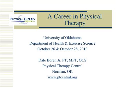 A Career In Physical Therapy Ou Hes 2010