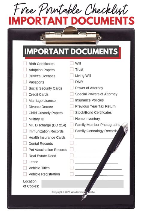 A List Of Documents You