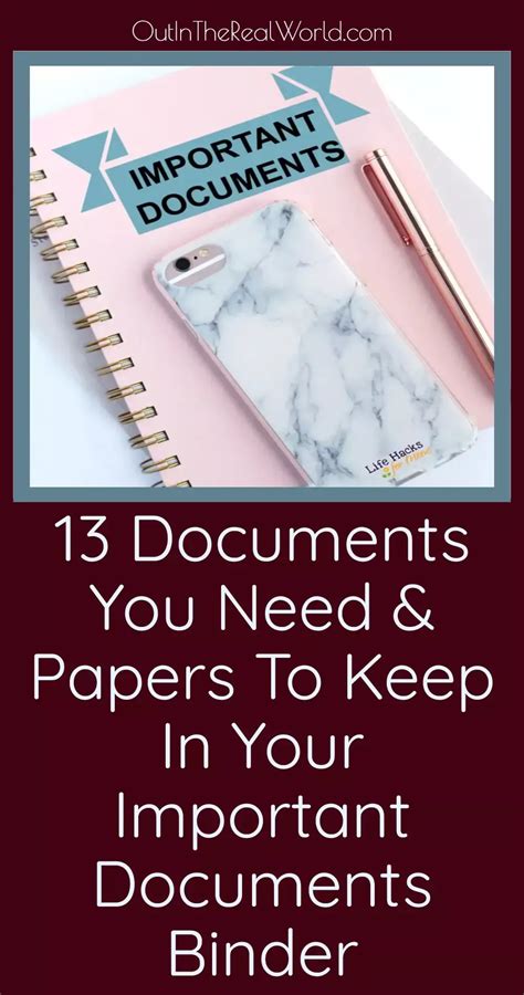 A Notebook With The Title 13 Documents You Need And Papers To Keep In