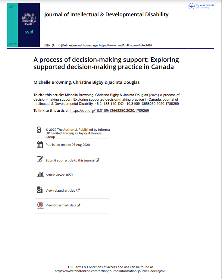 A Process Of Decision Making Support Exploring Supported Decision Making Practice In Canada