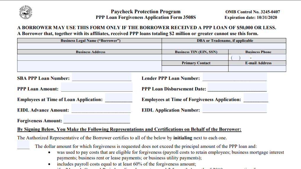 A Simpler Ppp Forgiveness Application For Loans Of 50 000 Printable