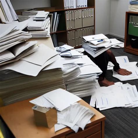 A Worker In An Office Completely Buried In A Massive Stable