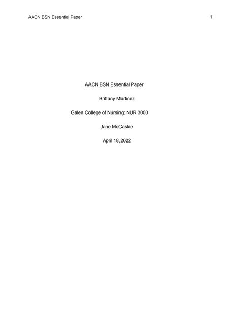 Aacn Essential Paper On Bachelors Of Science Aacn Bsn Essential Paper