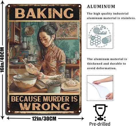 Aazaqtin Rustic Metal Decor Vintage Girl Baking Because Murder Is Wrong