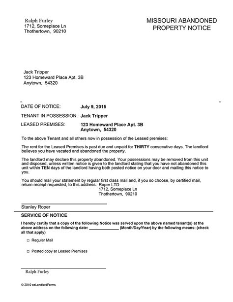 Abandoned Property Notice Ez Landlord Forms