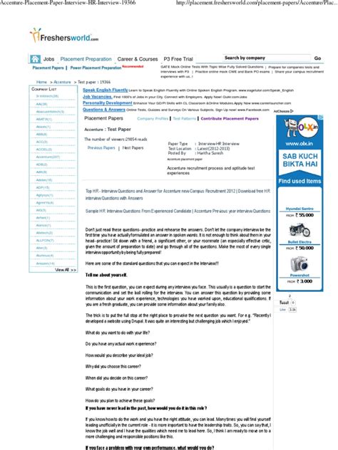 Accenture Placement Paper Interview Hr Interview 19366 Recruitment Test Assessment