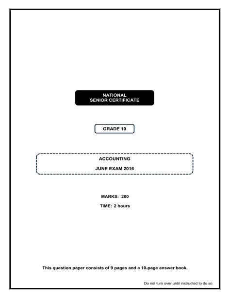 Accounting Grade 10 June Question Paper 2016