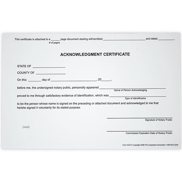 Acknowledgment Notary Certificates All State Notary Supplies