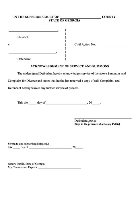 Acknowledgment Of Service And Summons Online Divorce Forms In Georgia Free Printable Divorce Forms