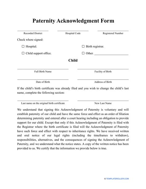 Acknowledgment Paternity Form Fill And Sign Printable Template Online