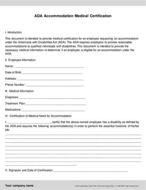 Ada Accommodation Medical Certification In Word And Pdf Formats