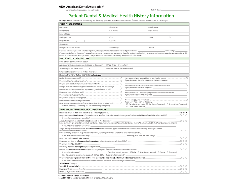 Ada Dental Medical History Form Complete With Ease Airslate Signnow