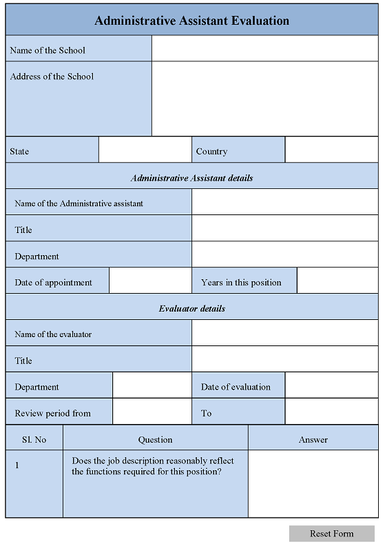 Administrative Assistant Evaluation Form Editable Pdf Forms