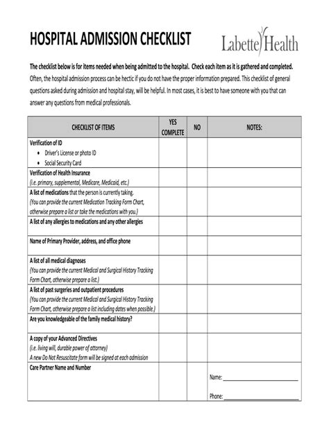 Admissions Checklist