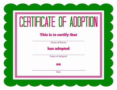 Adoption Certificate Template Professional Template Ideas