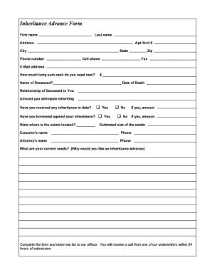 Advance On Inheritance Form 2020 2024 Fill And Sign Printable