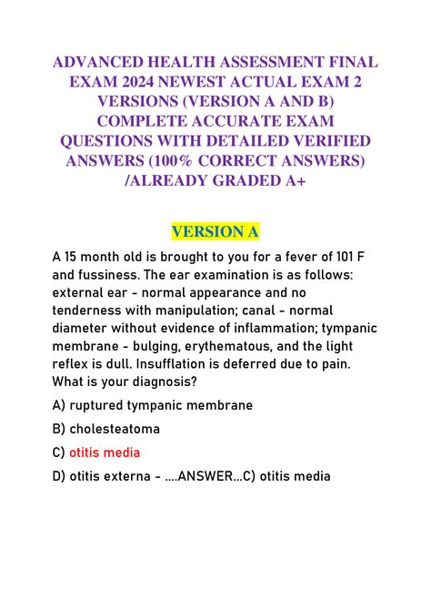 Advanced Health Assessment Final Exam 2024 Newest Actual Exam 2