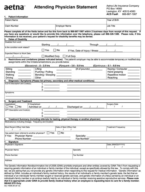 Aetna Short Term Disability 2012 2024 Form Fill Out And Sign