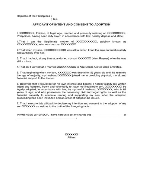 Affidavit Of Consent Adoption Pdf