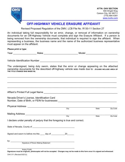 Affidavit Of Correction Form For Car Title Transfer In Florida Transferform Net