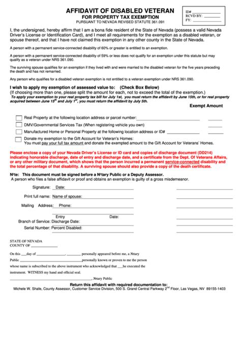 Affidavit Of Disabled Veteran Form Printable Pdf Download