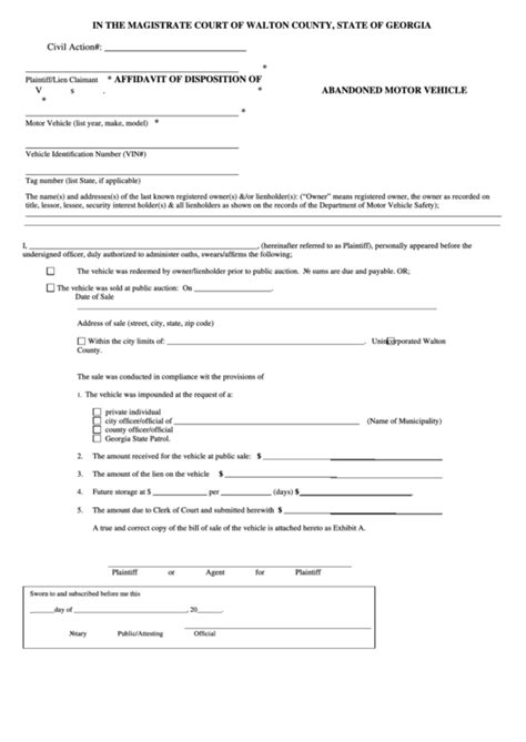 Affidavit Of Disposition Of Abandoned Motor Vehicle Form Printable Pdf Download