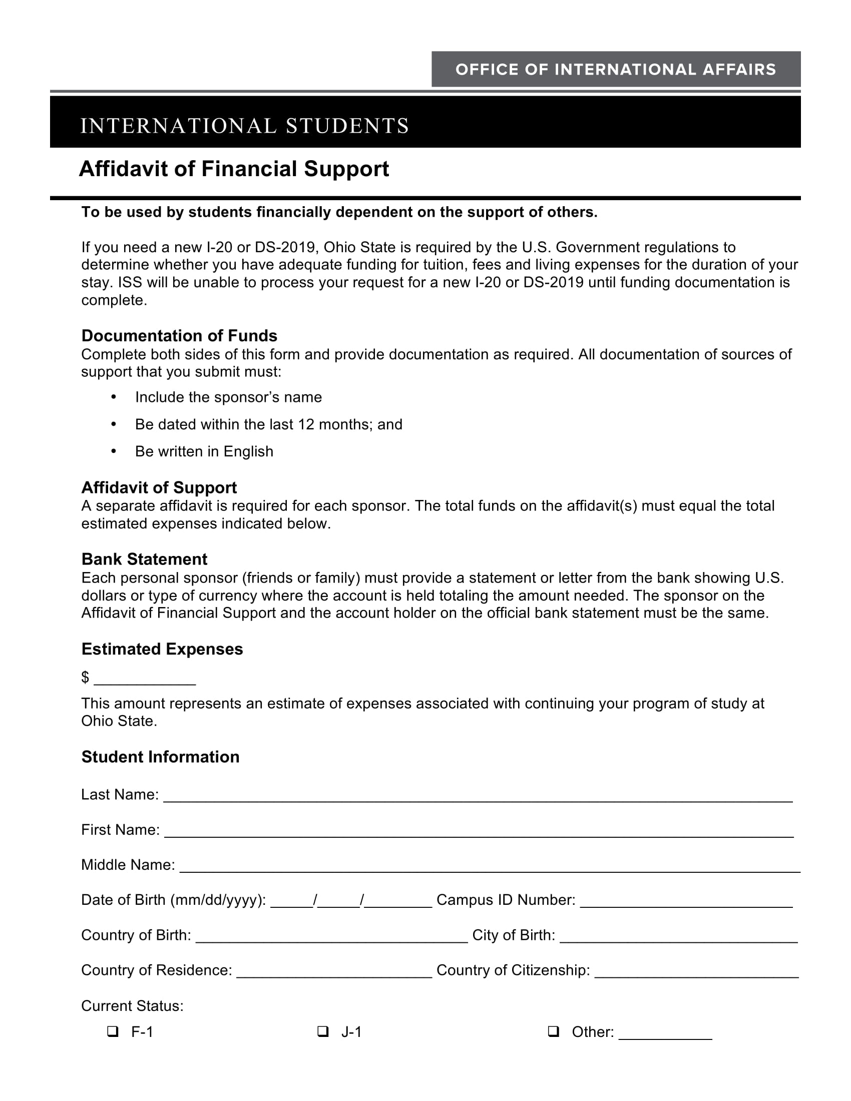 Affidavit Of Financial Support Letter