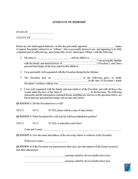 Affidavit Of Inheritance Fill And Sign Printable Template Online