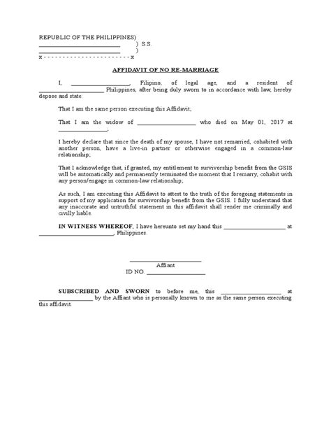 Affidavit Of No Re Marriage