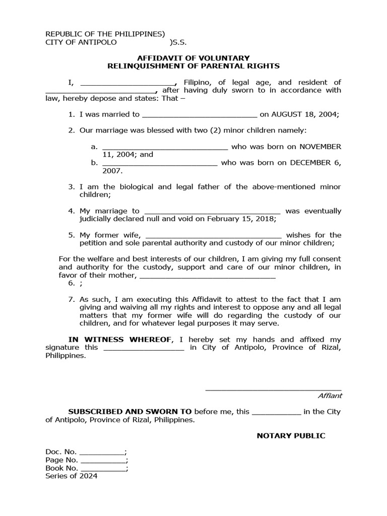 Affidavit Of Voluntary Relinquishment Of Parental Rights Form Fill