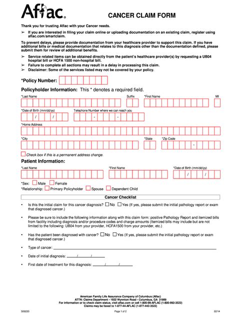 Aflac Cancer Claim Forms For Printing